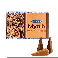 Благовония-конусы "Myrrh Blackflow Dhoop Cones" (Мирра) 10 шт., Satya